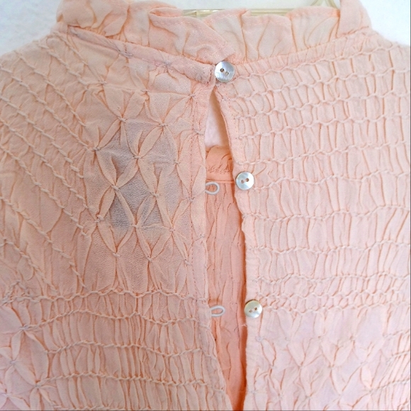 🫶🏻 Free People Smocked in Time High Neck Ruffled Button Back Blouse NWOT - Picture 6 of 9